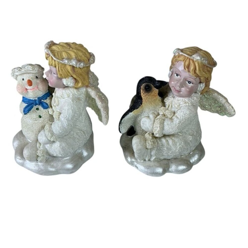 Vintage Snow Angel Figurines Christmas Collectible Snowman Pinquin Glitter Wings - Picture 8 of 16